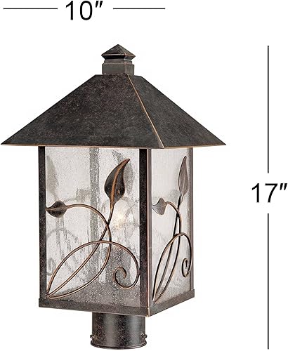 Miniatura 3 de Franklin Iron Works Jardín francés rústico natural, cabaña al aire libre, poste de bronce claro, diseño de hojas y vid, 17 pulgadas, decoración de