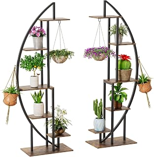 6-Tier Half-Moon Plant Stand with Full Spectrum Grow Lights, Indoor Metal Wooden Ladder Shelf, Space Saving Flower Display Rack for Living Room, [object Object]