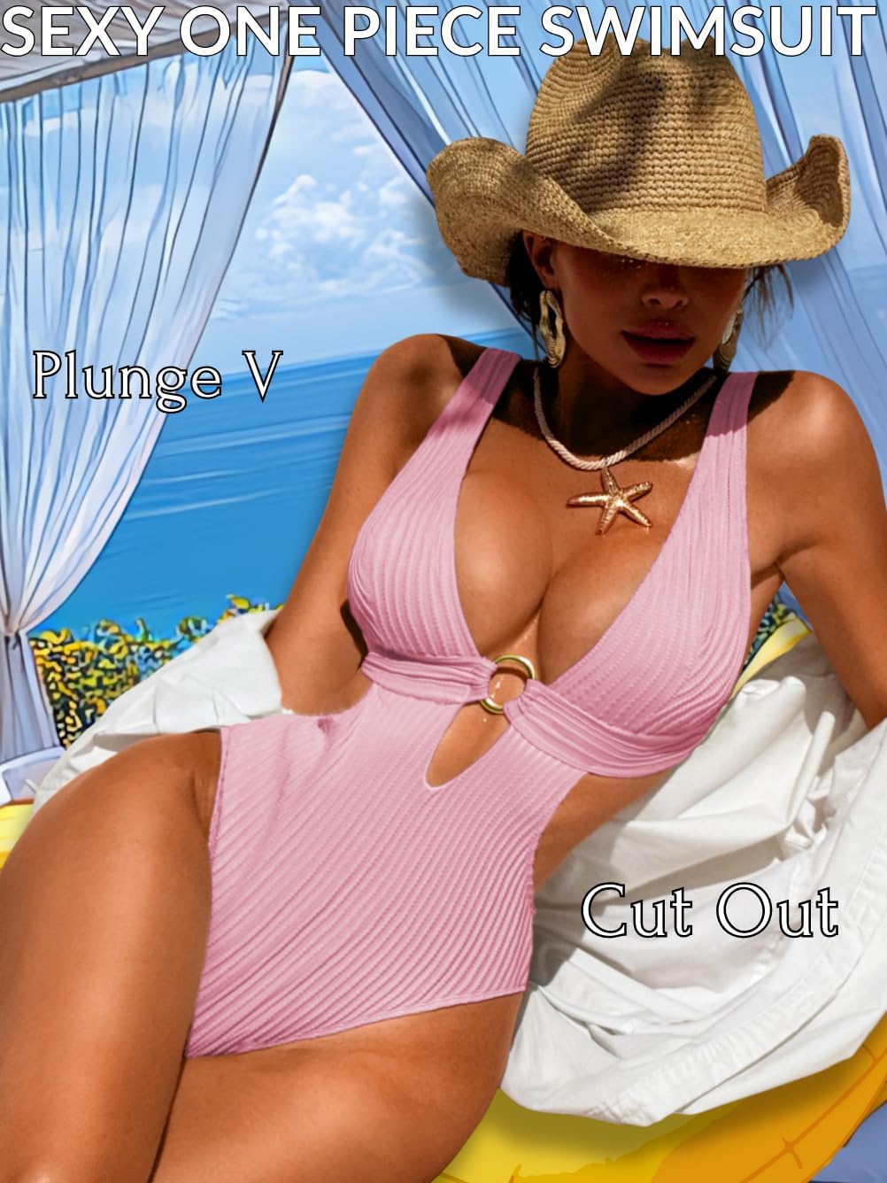 Sexy Women Plunge V One Piece Swimsuit,Cut Out Textured Cheeky High Cut Bathing Suit, Pool Party Monokini Rave Outfit - Image 2