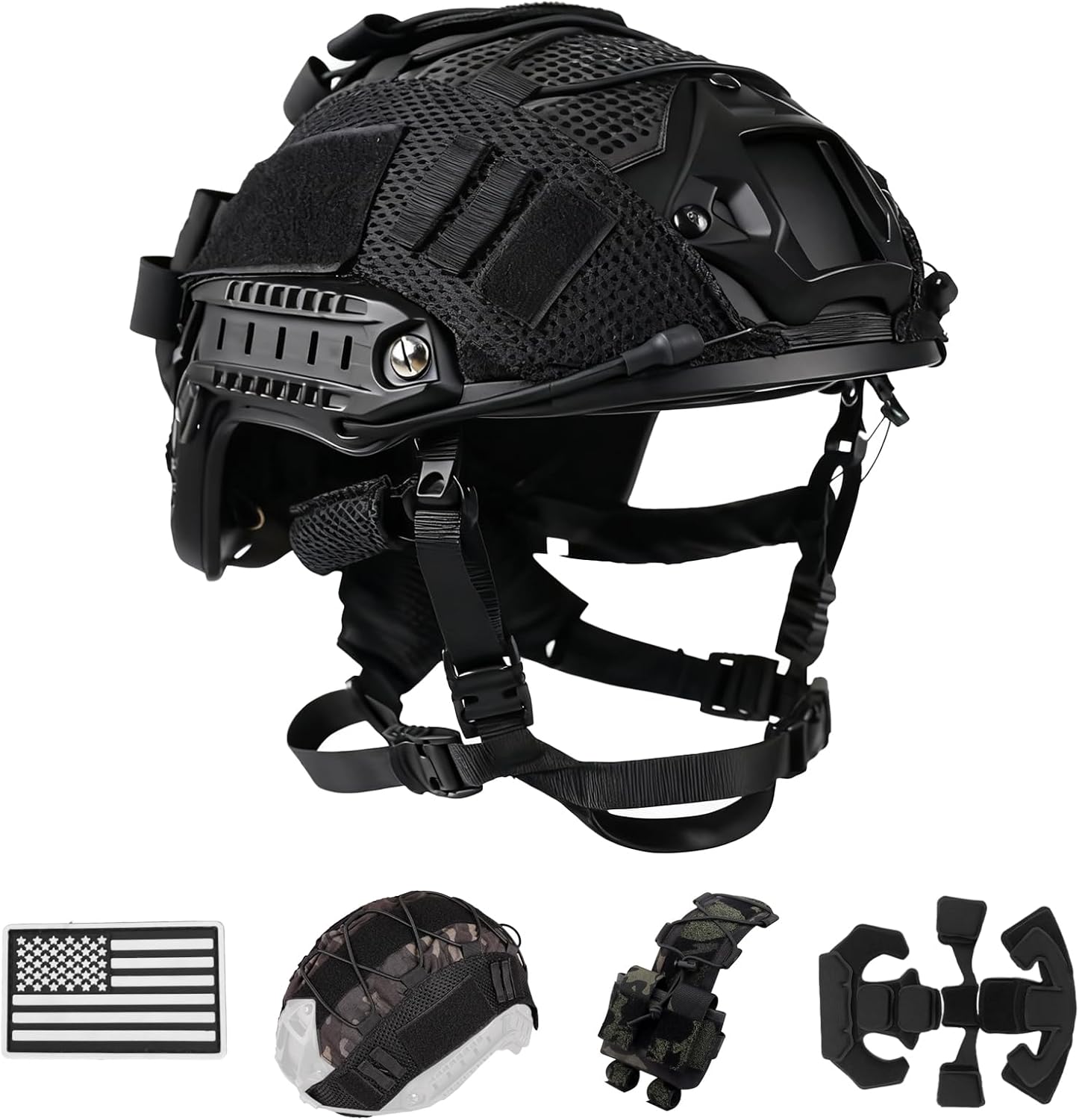Adjustable Tactical Helmet with Battery Pouch & Cover for Airsoft, Cosplay, Military Gear