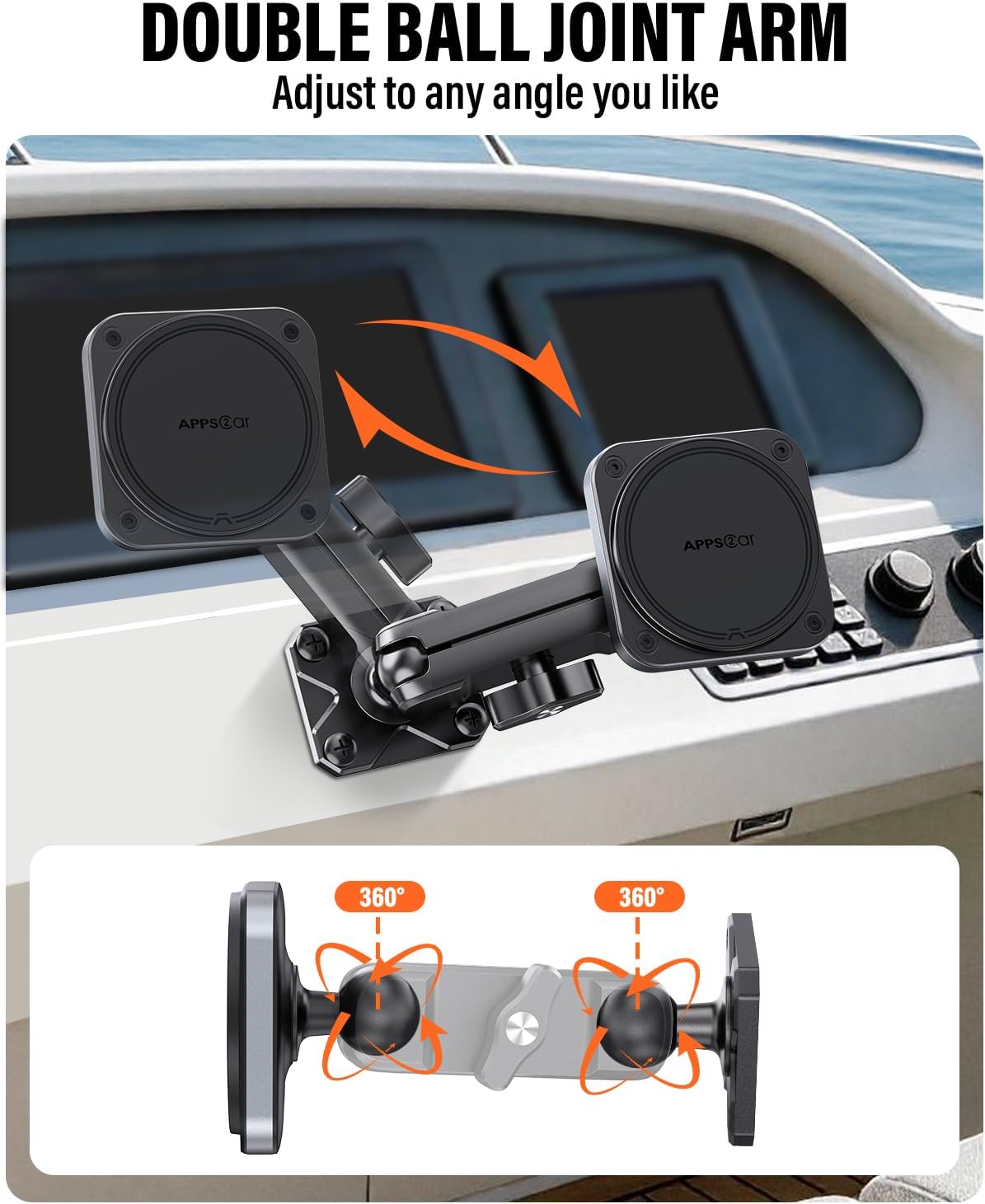 APPS2Car Alloy Magnetic Phone Mount for Boat/Truck/Car/Wall, Drill Base Phone Holder with Rotatable Ball Joint, Aluminum ABS Base & Arm, Heavy Duty Phone Holder for Magsafe iPhone Samsung All Phones
