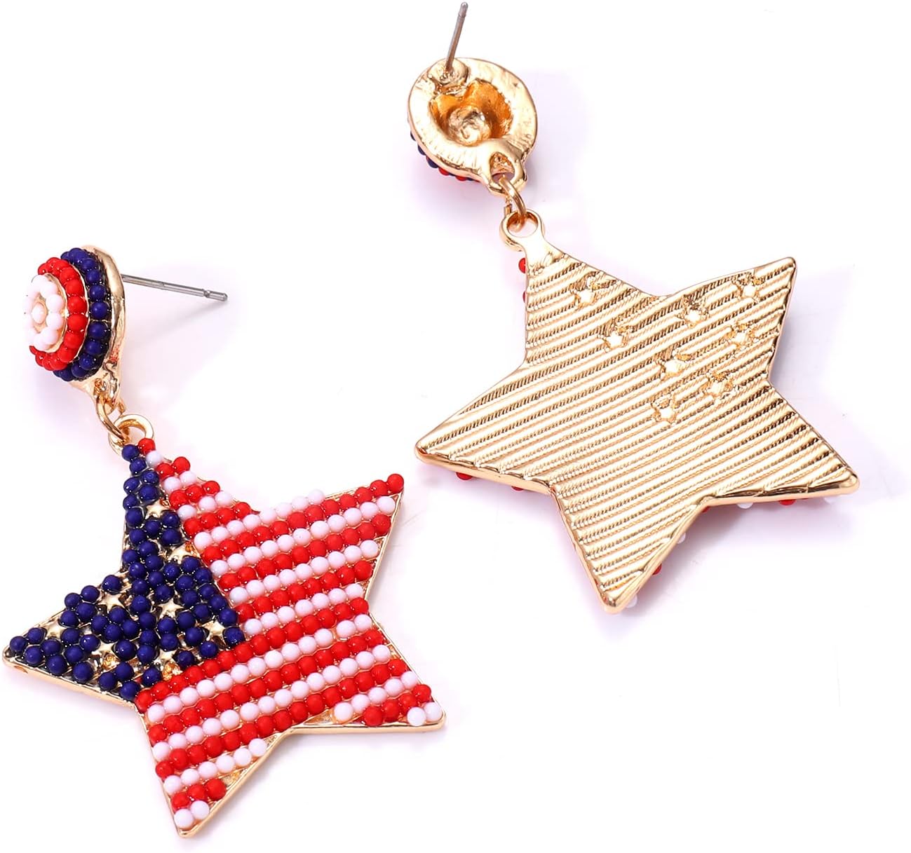 NLCAC USA Earrings Beaded American Flag Stars Ice Cream Drop Dangle Earrings 4th of July Patriotic Jewelry Memorial Independence Day Gifts for Women