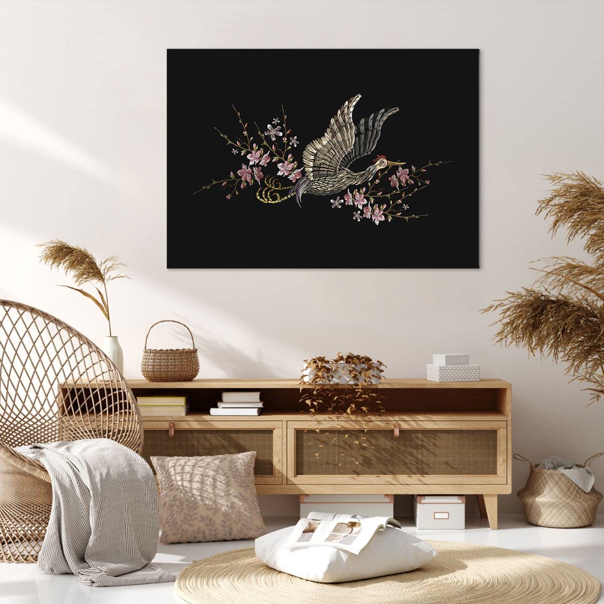 Tableau Japonais Grue Sur Toile Avec Cadre - Format 120x80 Cm, Impression Couleurs Durables, Châssis Bois Certifié FSC