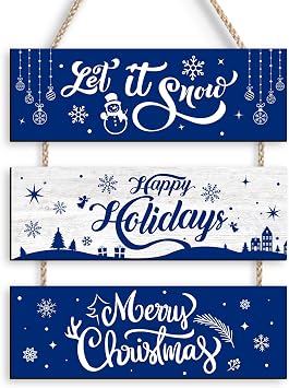 Rustic Wood Wall Hanging Decor Let It Snow Wall Decor Merry Christmas Wooden Ornaments Happy Holidays Sign for Front Door Porch Indoor Outdoor Home