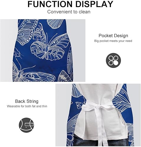 Miniatura 6 de MUSM Apron for Adults - 27.6 X 31.5 Inch, Heavy-Duty Polyester Aprons with Two Large Pockets, Waterproof Several Butterfly Lines Kitchen Apron for