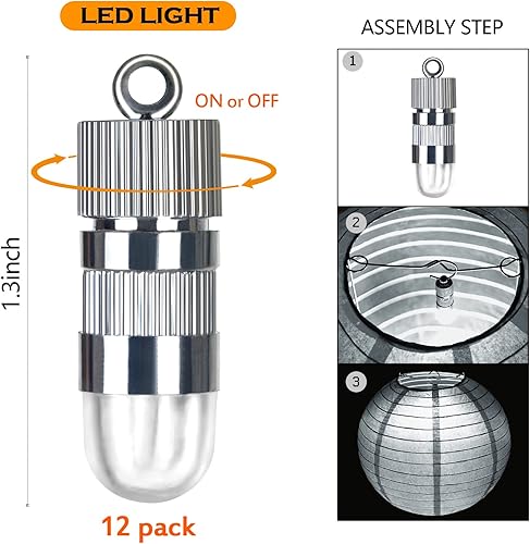 Miniatura 3 de 12 linternas de papel plateadas con 12 luces LED blancas, de 6, 8, 10, 12 pulgadas, redondas, para colgar en la bola chinajaponesa para Año Nuevo,