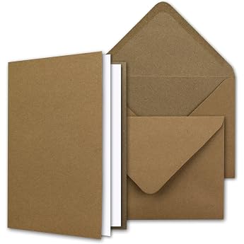 NEUSER PAPIER Vintage Kraft Paper Card Set with Envelopes and Insert Sheets - 50 Sets - Blank Recycled Cards Natural Brown - DIN A6 / C6