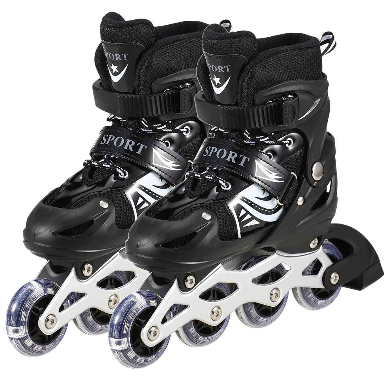 Inline Skates Size Adjustable All Pure PU Strong Wheels Aluminium with LED Flash Light on Wheels, Skating Boy Age Group 6-15 Years (Black)-picture-34