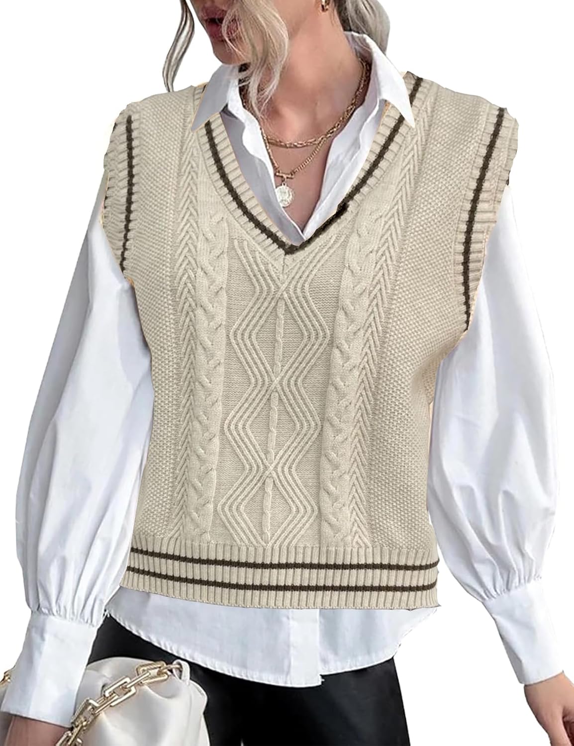 APRROOT Sweater Vest for Women 2024 Trendy Cable Knit V Neck Sleeveless