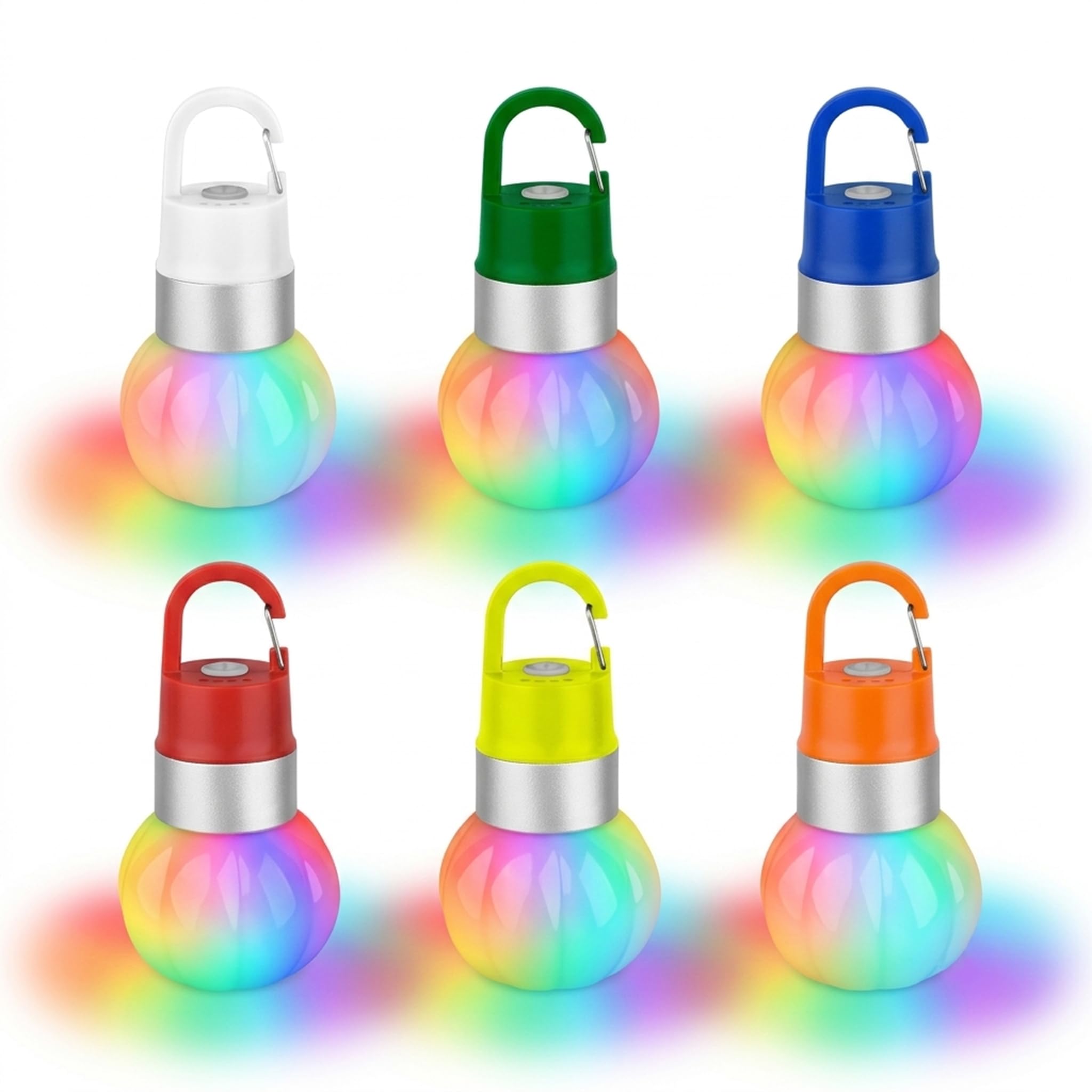 POCKETMAN Lanterna da campeggio ricaricabile a LED, 6 colori, USB-C | Confezione da 6 pezzi, 6 colori, 37 g ultra leggero, 10 modalità, RGB, IPX4 impermeabile, filo per bottiglia, gancio, USB-C