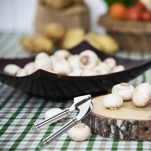 Miniatura 4 de Stainless Steel Garlic Press Manual Mincer with Peeler Handheld Kitchen Tool Easy-clean Crusher for Garlic Ginger and More