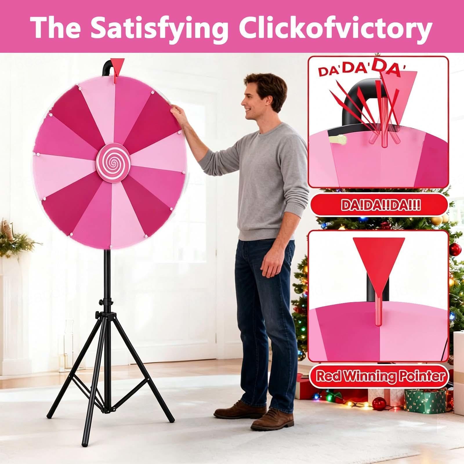 60cm Ruleta De La Suerte Altura Ajustable 100-200cm, Roda De Premio 14 Ranuras Coloridas para Carnaval y Feria Comercia,Pink