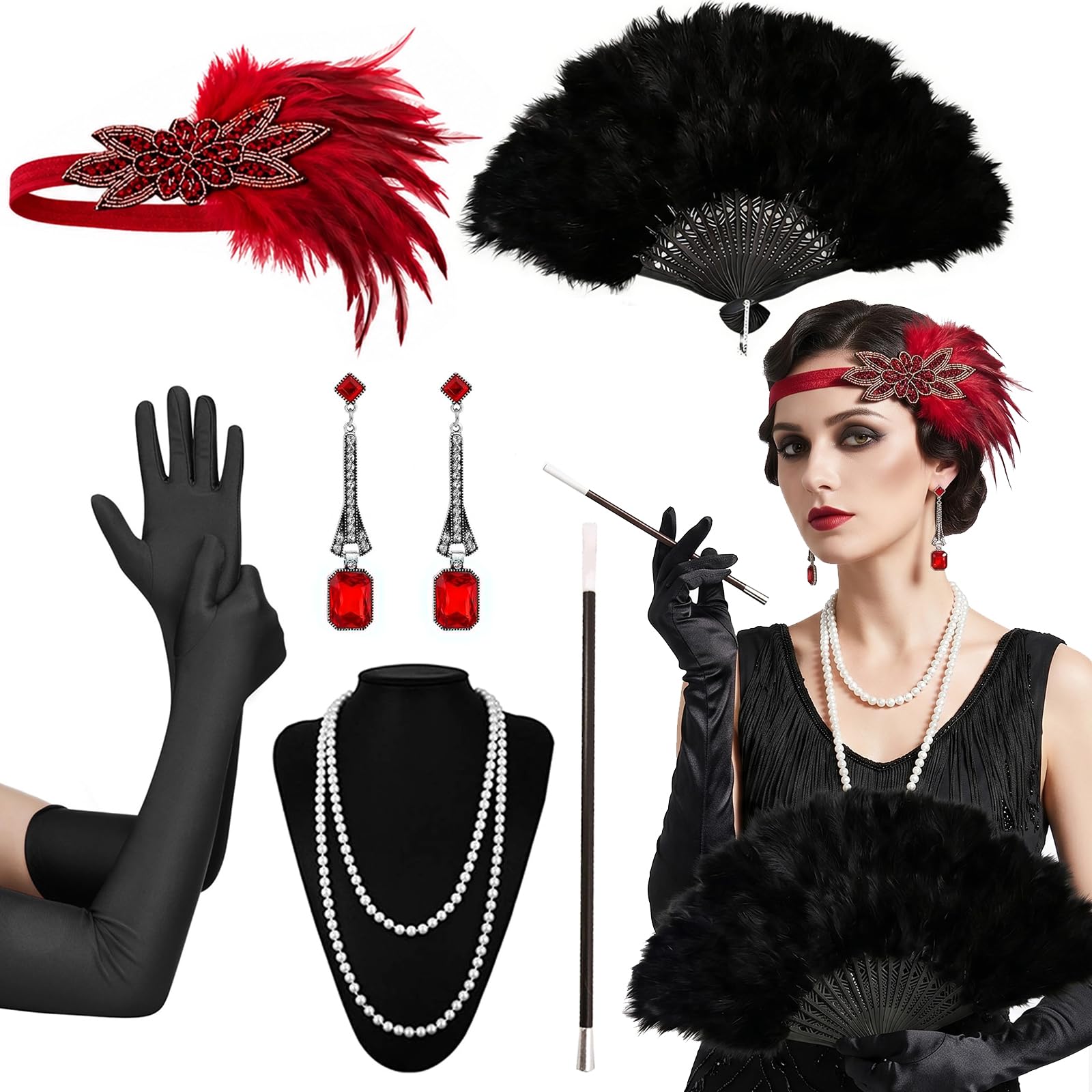 1920s Flapper Accessories Set for Women, Great Gatsby Costume Accessories
