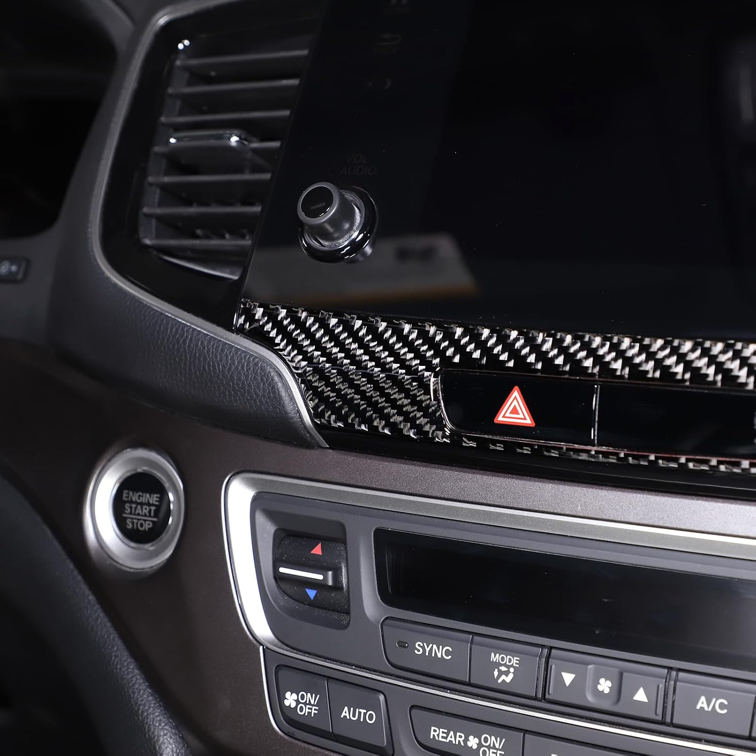 Center Switch Trim Cover Compatible with Honda Pilot 2016-2022 Ridgeline 2017-2023 Passport 2019-2023 Soft Carbon Fiber Warning Light Button Frame (Black)