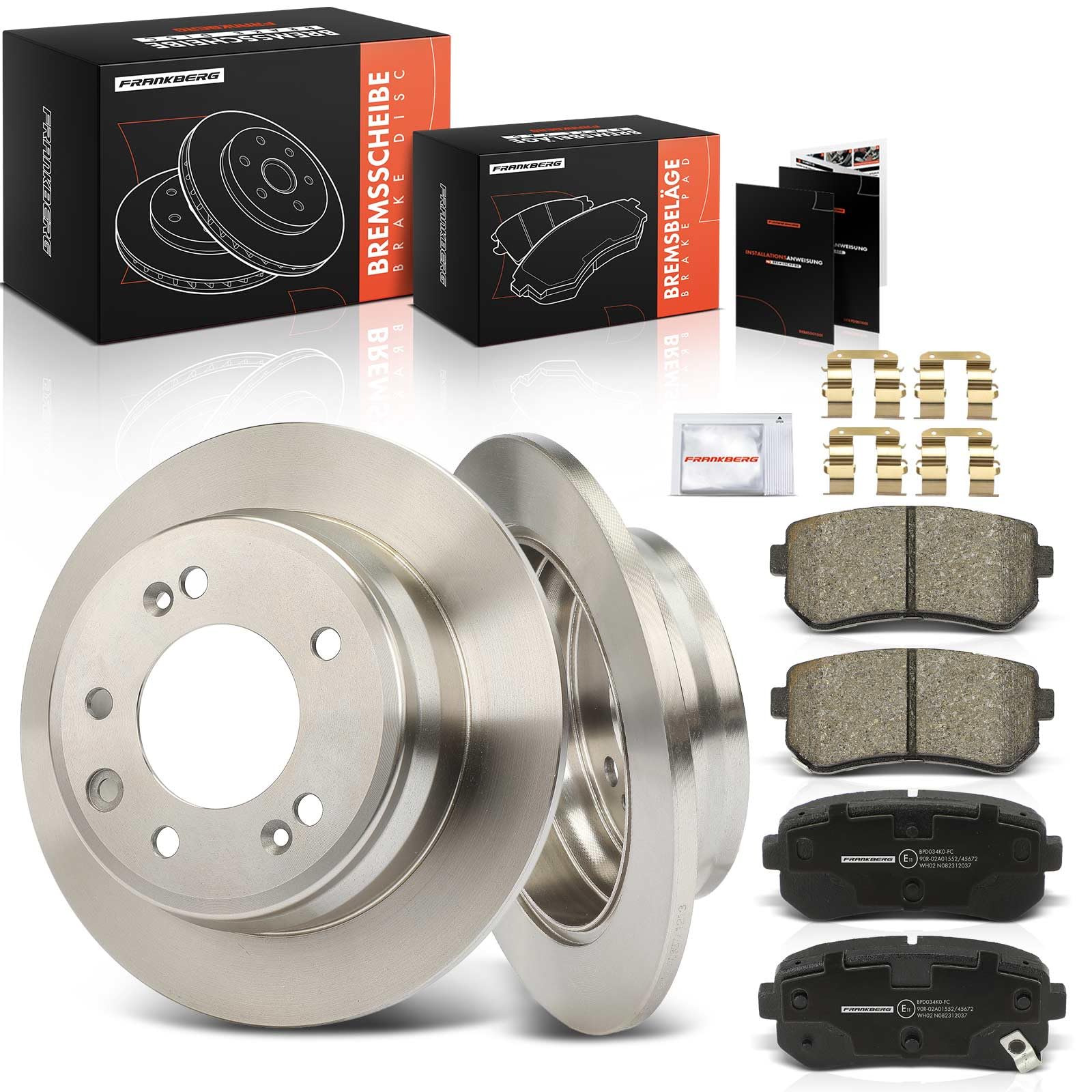 Frankberg 2x Bremsscheiben + 4x Bremsbeläge Hinten 583021HA10, 58302D7A00 | Kompatibel mit Sportage SL, Pro Cee'D ED, Cee'D SW ED, iX35 EL ELH LM, Cee'D Hatchback ED, i30 FD, i30 Kombi FD