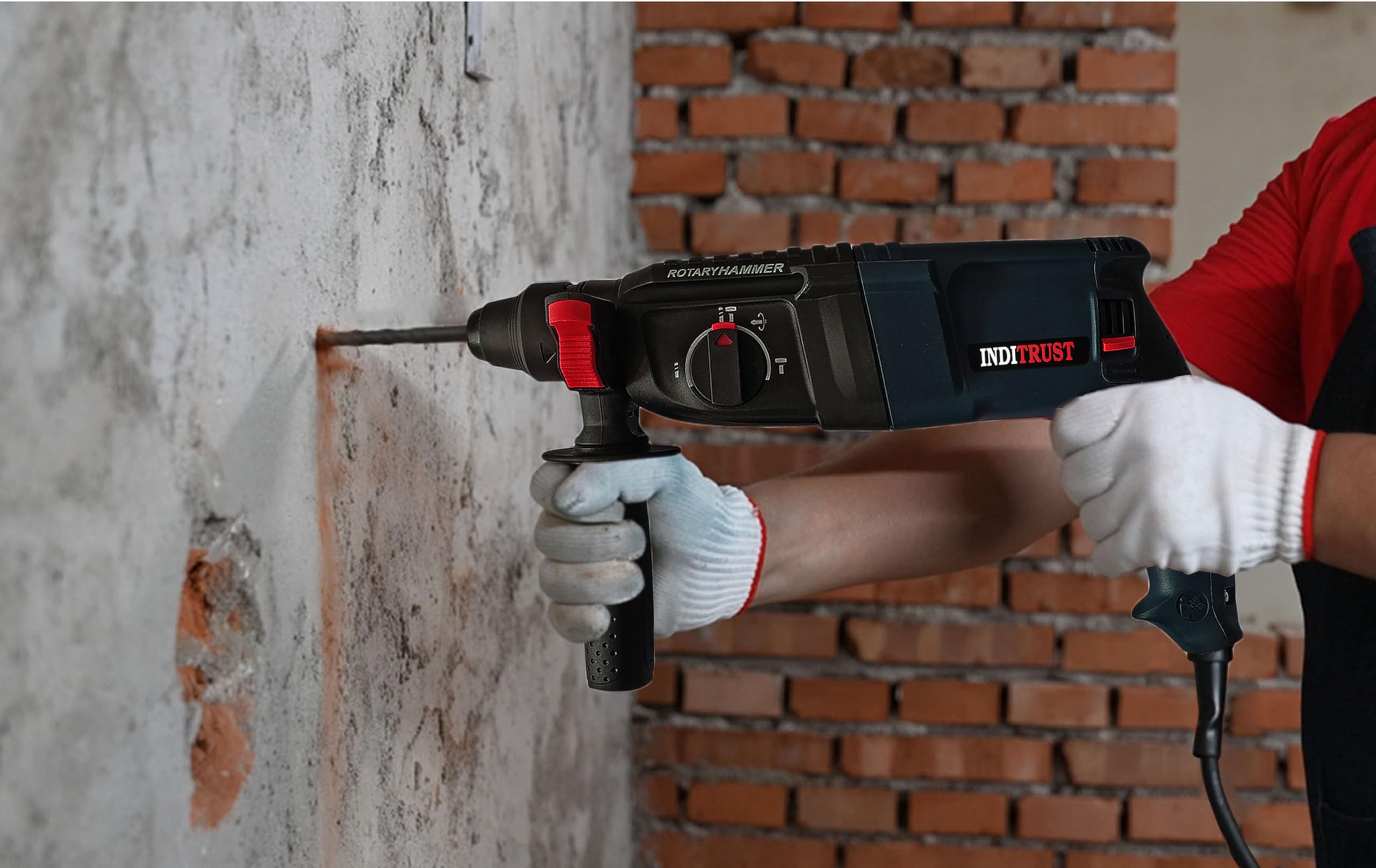 Inditrust New 1250W 26mm hammer drill with SDS drill bits and chisels 6 MONTHS WARRANTY 100% Copper Winding (BLUE) 4