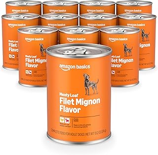 Amazon Basics Wet Dog Food, Meaty Loaf, Filet Mignon Flavor, Made with Real Chicken and Beef, 13.2 oz can (Pack of 12)
