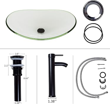 Vessel Sink Bathroom Sinks Tempered Glass Art Basin 20.8x13.7 Oval Bowl Above Counter with Faucet and Pop-Up Drain Combo, Oval Transparent Countertop Bowl Sink for Lavatory