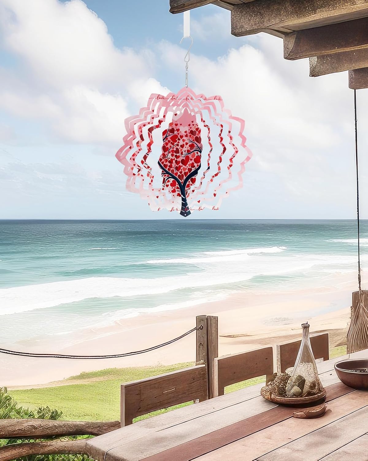 Red Love Heart Tree Wind Spinners for Yard and Garden, Metal Wind Spinner Hanging for Outdoor Indoor, Pink Valentine's Day Porch Garden Wind Sculptures Decor Ornament Spinner 12inch(Floral)
