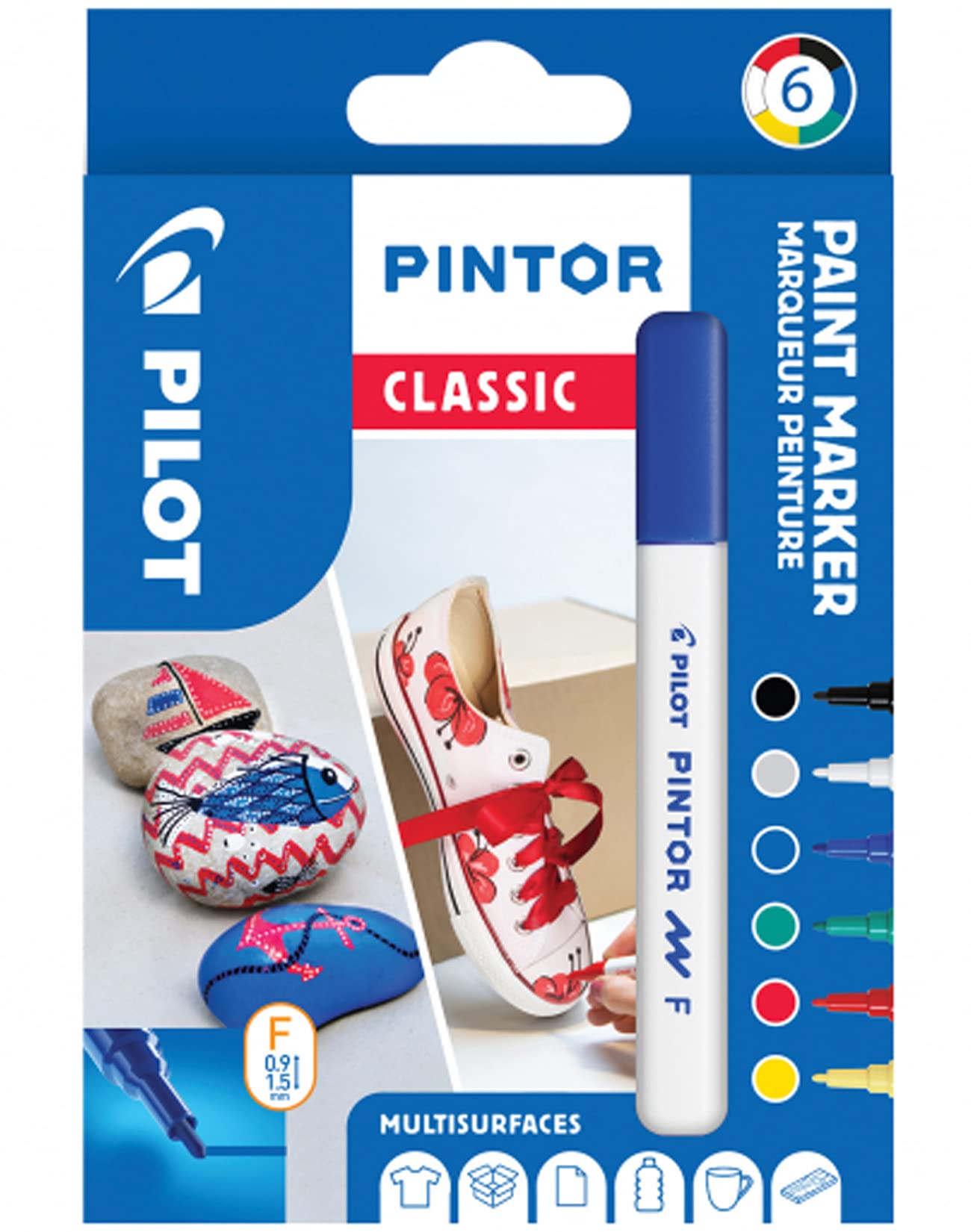 Pilot Pintor Classic marqueur 6 pièce(s) Pointe ogive Noir, Bleu, Vert, Rouge, Blanc, Jaune