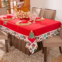 Toalha de Mesa Retangular para 8 Lugares Avulsa Bordada Natalina 2,50m x 1,50m - Decoração Natal Festas Fim de Ano (Arvore Natal Vermelho)
