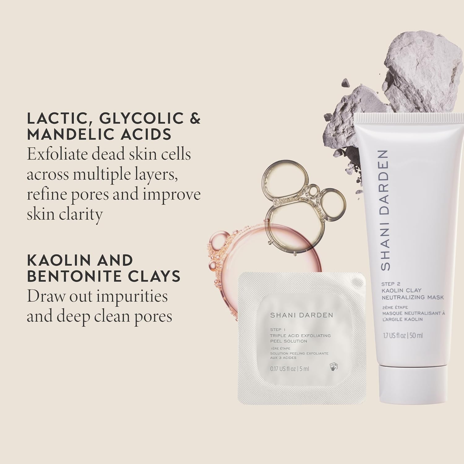 SHANI DARDEN SKIN CARE Triple Acid Peel, 2-Step Exfoliating Face Peel with Mandelic, Lactic & Glycolic Acids, Kaolin Clay Neutralizing Mask & Brush, Helps Improve Dark Spots & Skin Texture, 0.5 fl oz - Image 3
