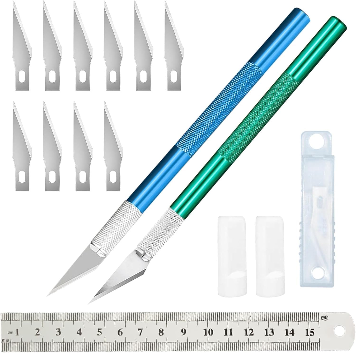 Exacto Knife Kit Craft Knife 2 Handles + 12 Spare Replacement + Ruler Craft Knife Blades Precision Knife Hobby Knife Carving Craft Knives Set for DIY Art Paper Cutting Engraving PCB Repair Modeling
