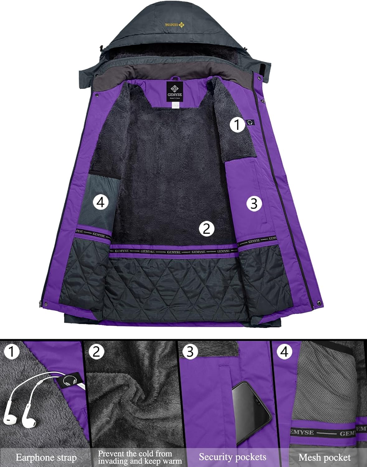 GEMYSE Women's Ski Snow Jacket Warm Winter Waterproof Coat Snowboard Rain Jacket Hooded Windproof Windbreaker - Image 6