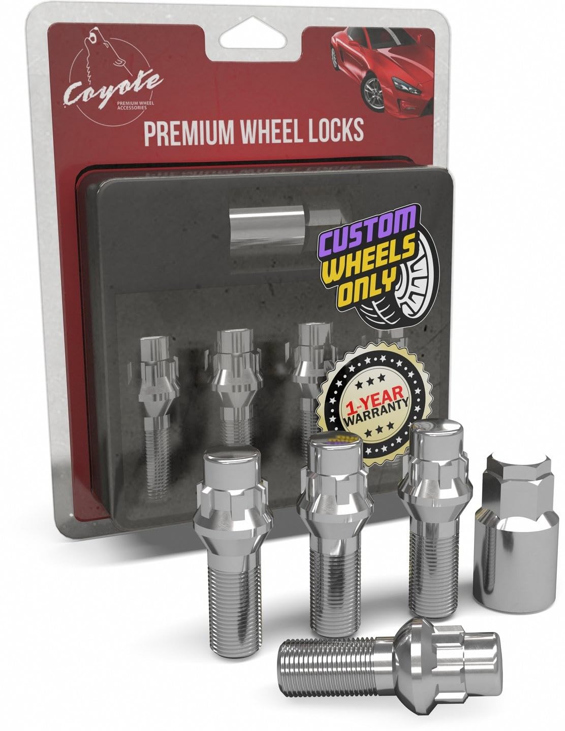 Wheel Accessories Parts 4 Locks + Key M15x1.25 15x1.25 Thread Acorn Seat Lug Bolt Lock Dual Hex Key 17" and 19" 28mm Thread Length Chrome Lug Nuts for 2019+ Mercedes GLE GLS 2021+ Maybach GLS