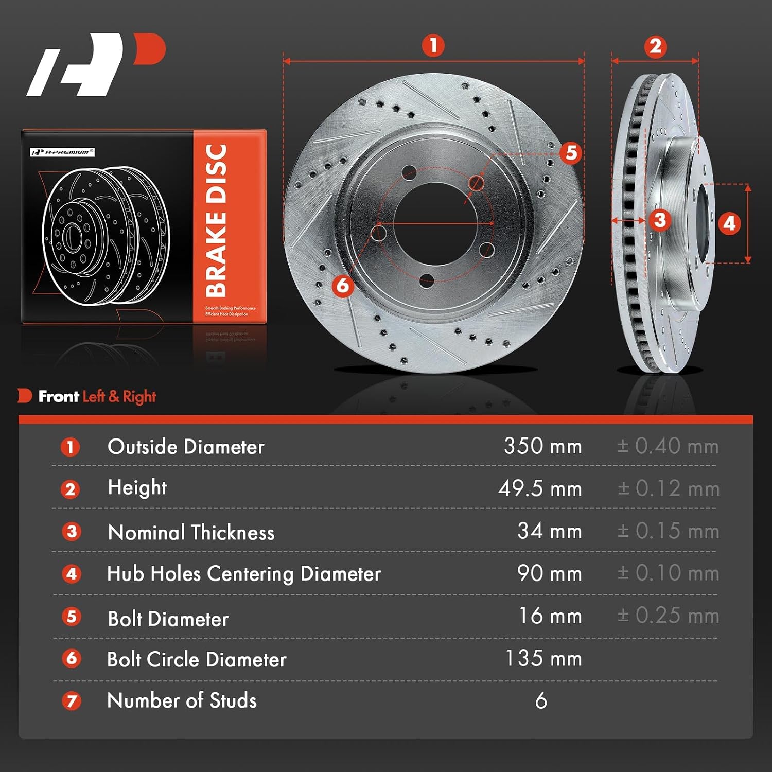 A-Premium 12.02 inch (305.2mm) Front Drilled and Slotted Disc Brake Rotors Compatible with Select Ford/Mercury Model - Explorer 2006-2010, Explorer Sport Trac 2007-2010, Mountaineer