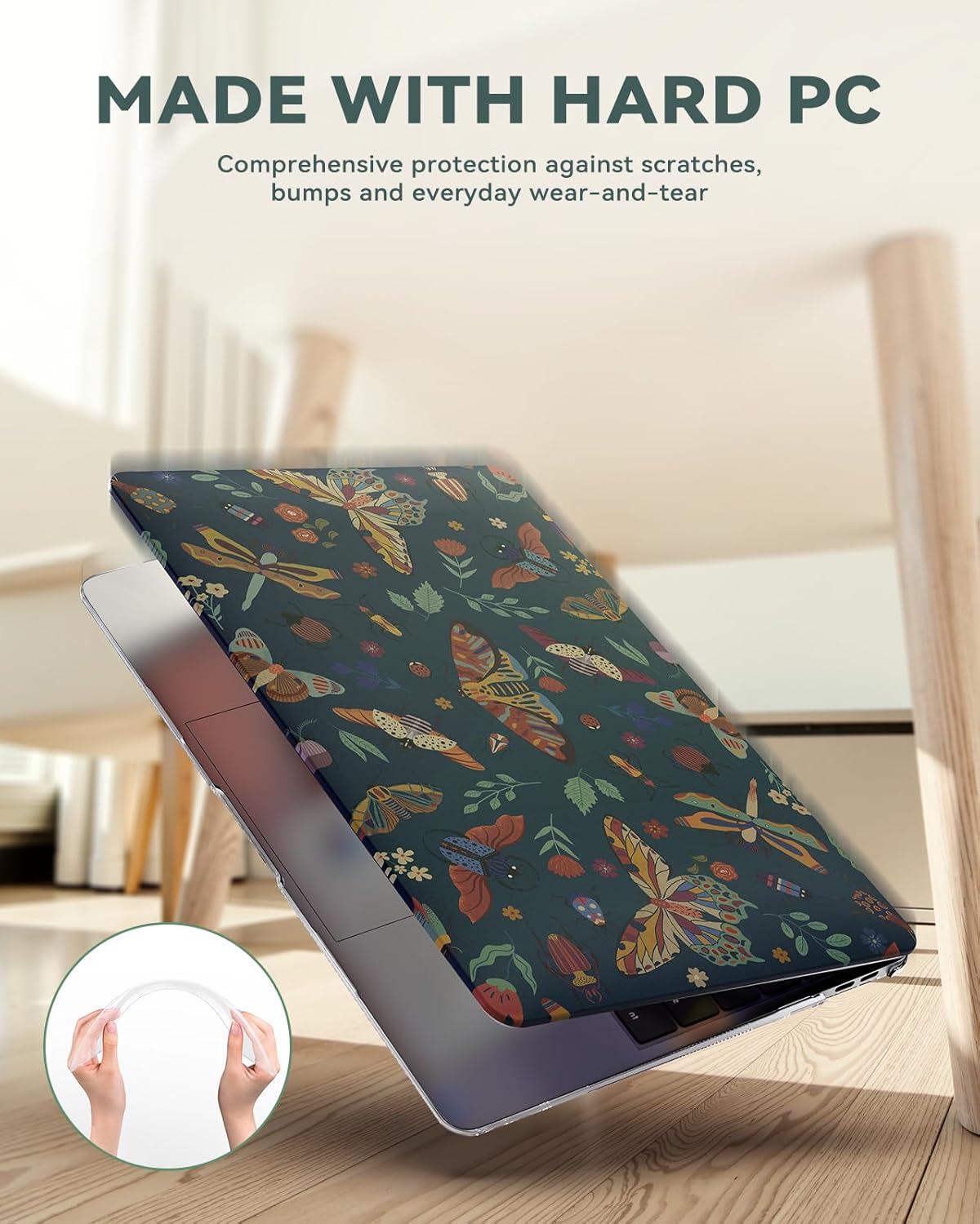 iCasso Compatible with MacBook Air 13 inch Case 2020-2018 Release A2337 M1 A2179 A1932, Slim Anti-Scratch Protective Plastic Hard Shell Case+Keyboard Cover for Mac Air 13.3-Green Butterfly - Image 7