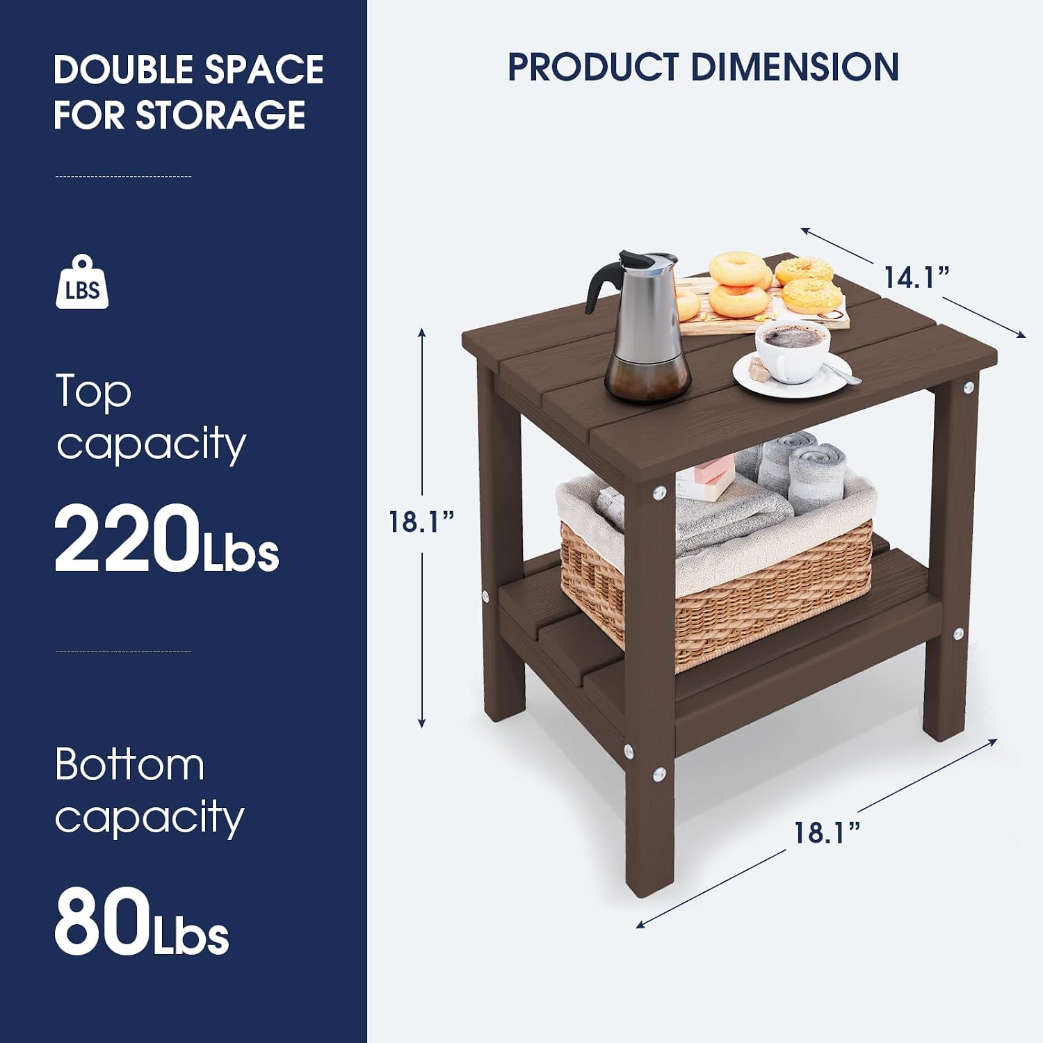 KINGYES Outdoor Side Table Set of 2, Double Layer Adirondack End Table- Coffee