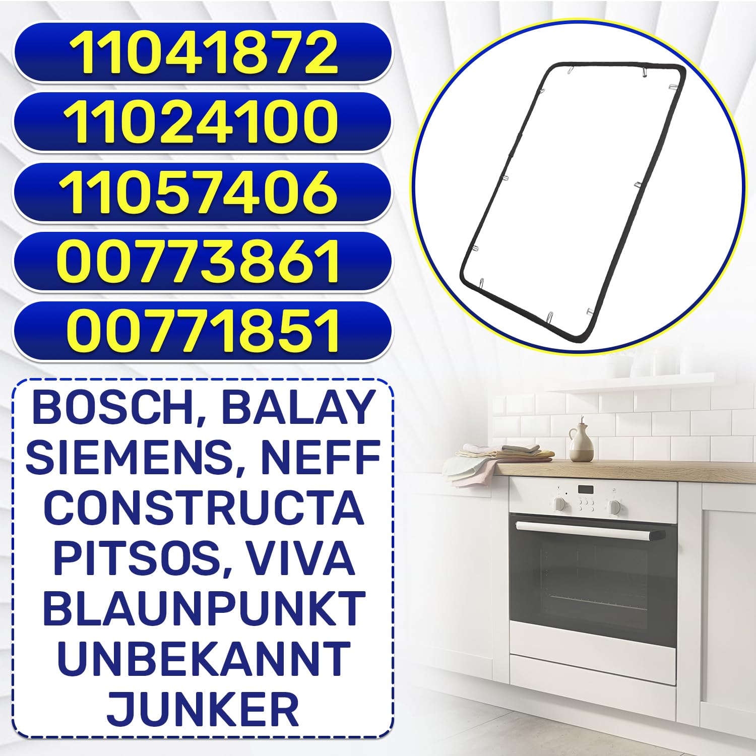 Goma Horno 490 x 365 mm con Código Original 11041872 11024100 11057406 para Bosch para Neff para Siemens para Balay - Garantía de 10 Años - MONTERAL