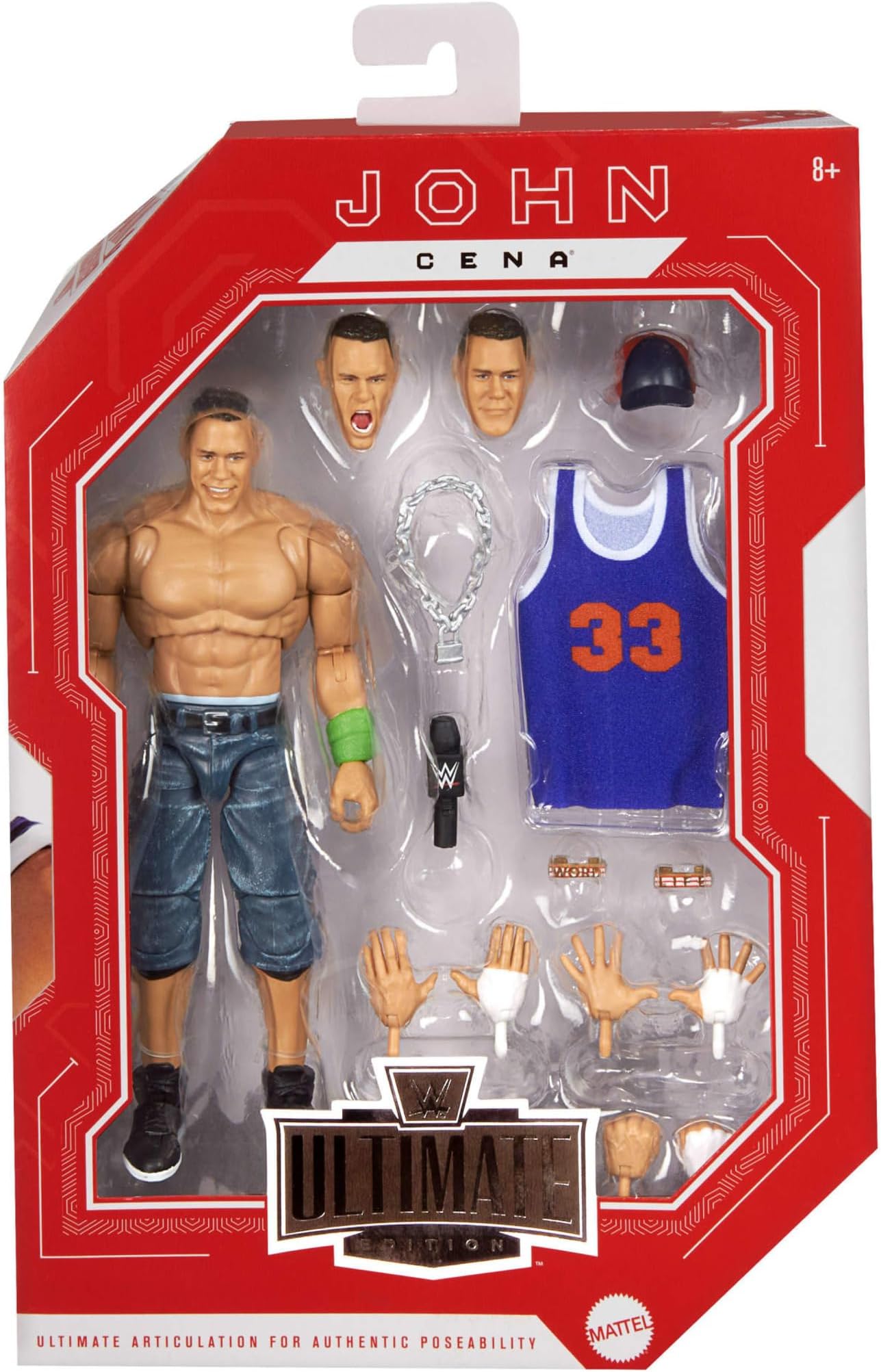 Mattel WWE Ultimate Edition John Cena 6-inch Action Figure & Accessories Set, 10+ Pieces Include Swappable Heads & Hands, JCX42