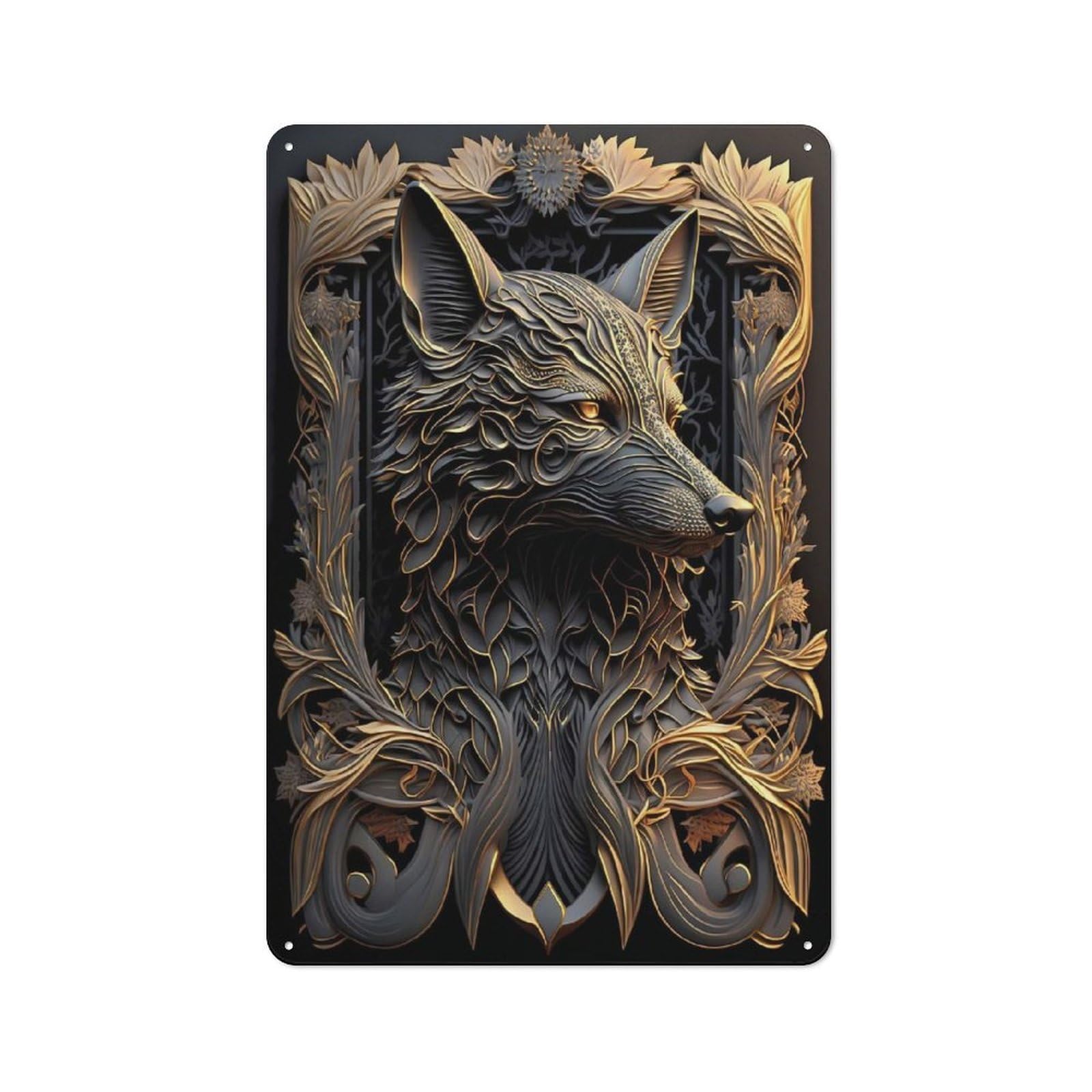 Junmoney Style-16 Throne Of Wolf Portrait Rustic Metal Plaque 30X20cm For Café Or Restaurant, Wall Decor For People Reorganising Café And Restaurant