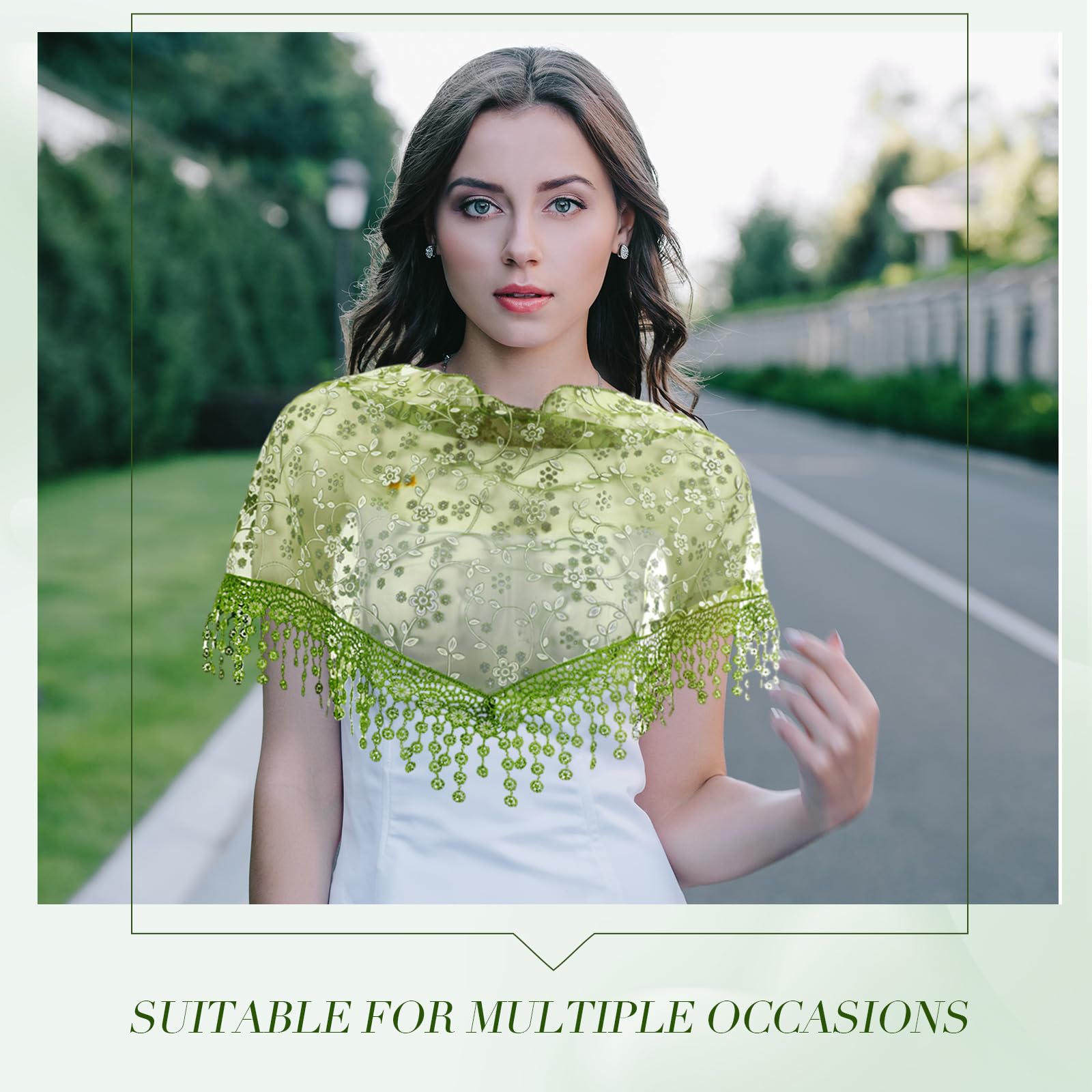 Bufanda de encaje para mujer, bufanda de encaje triangular, chal floral, bufanda de encaje para la cabeza, bufanda ligera de moda, bandana de encaje, Verde 6