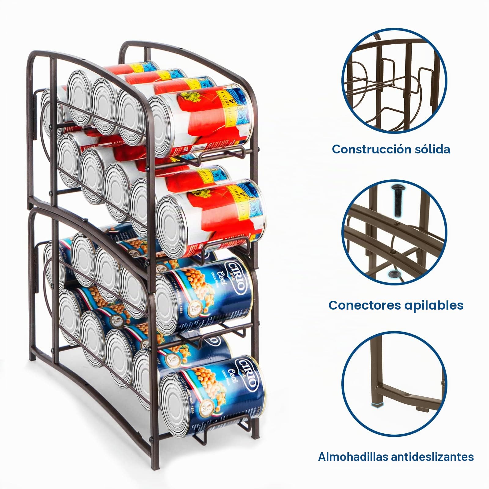 Mutool Paquete de 2 soportes apilables para latas, organizador de latas para nevera, armario de cocina, estante de almacenamiento para encimera, organizadores de despensa y almacenamiento, bronce