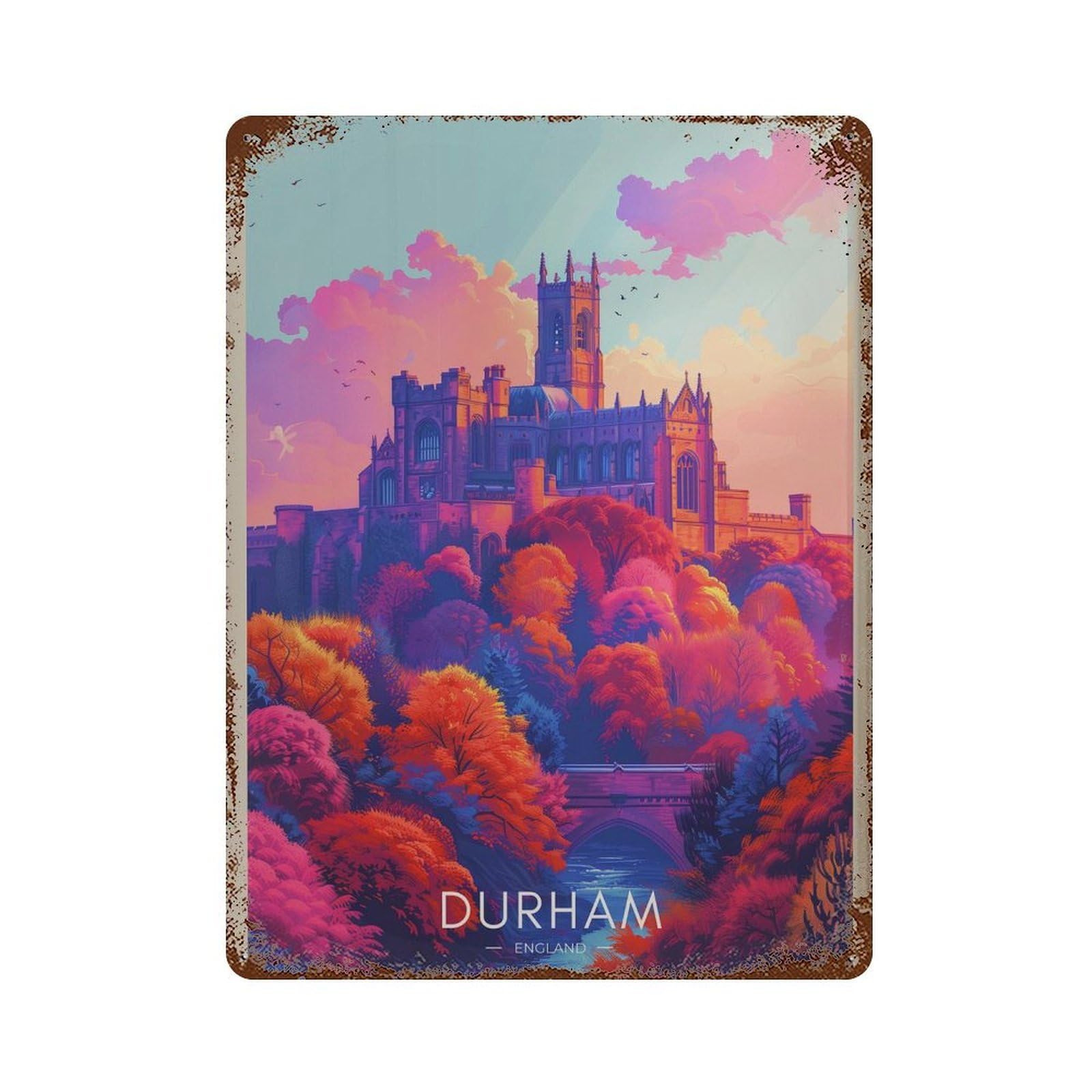 xiaoxiaoshen Durham England Travel Illustrated Wall Decor Art Metal Tin Poster Modern Home Decor Art Home Bar Shop Decorations Vintage Sign 40x30cm