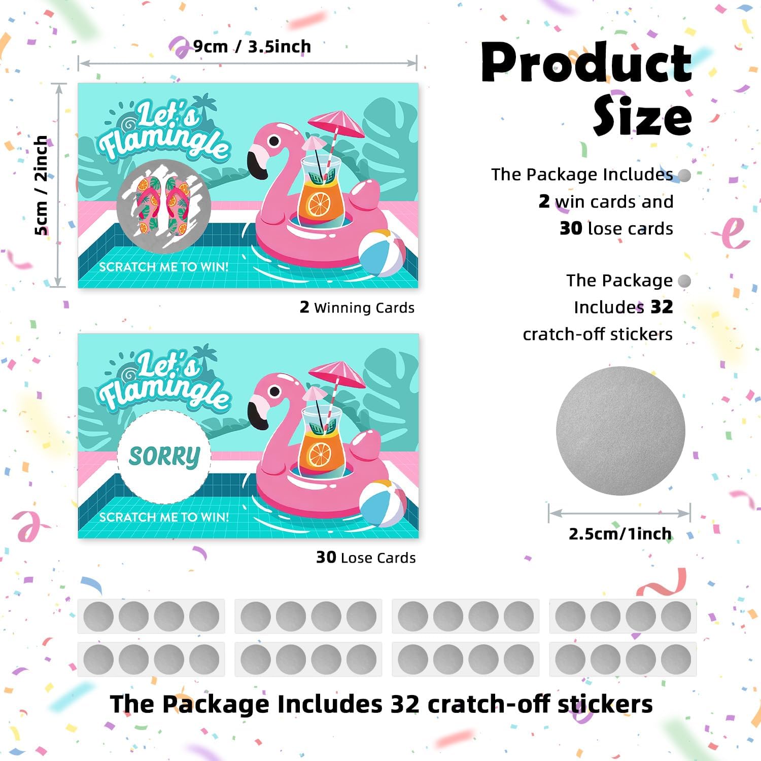 Let's Flamingle Theme Funny Party Game Scratch Off Cards 32Pcs, Hawaiian Beach Party Game Holiday Event Raffle Tickets, Lottery Game for Flamingo Card for Bridal Shower Lottery Tickets Wedding Shower