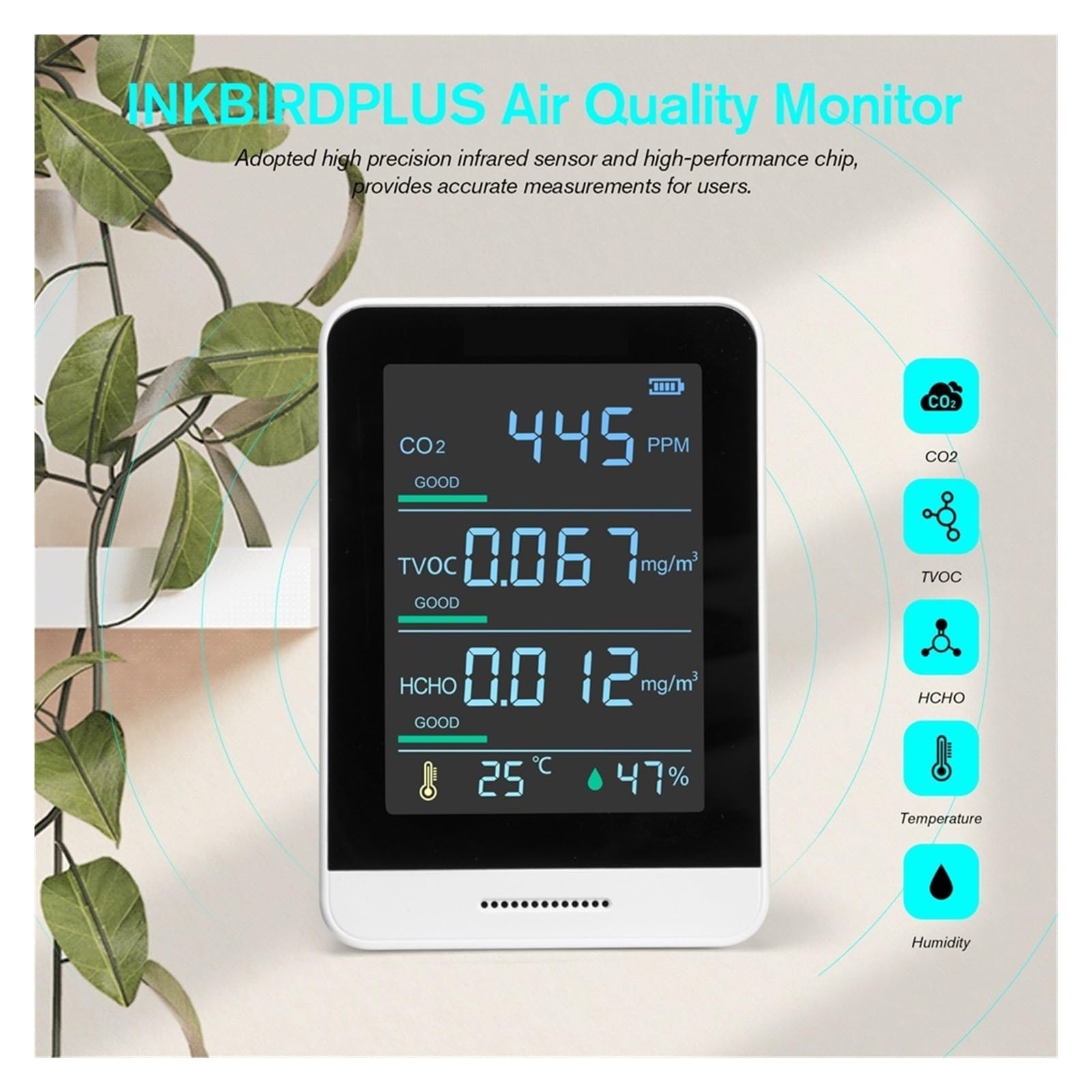 Monitor di qualità dell'aria Misuratore CO2 for interni Tester accurato for temperatura formaldeide e umidità relativa Per cucina e camper