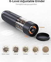 Vista 4 de Juego de molinillo de sal y pimienta eléctrico de TOMEEM con luces LED – Molinillo automático recargable de sal y pimienta con 6 ajustes de grosor