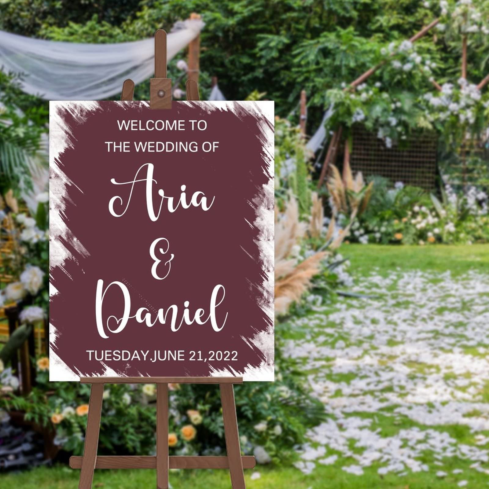 Panneau de bienvenue pour mariage bohème et réception extérieure élégante