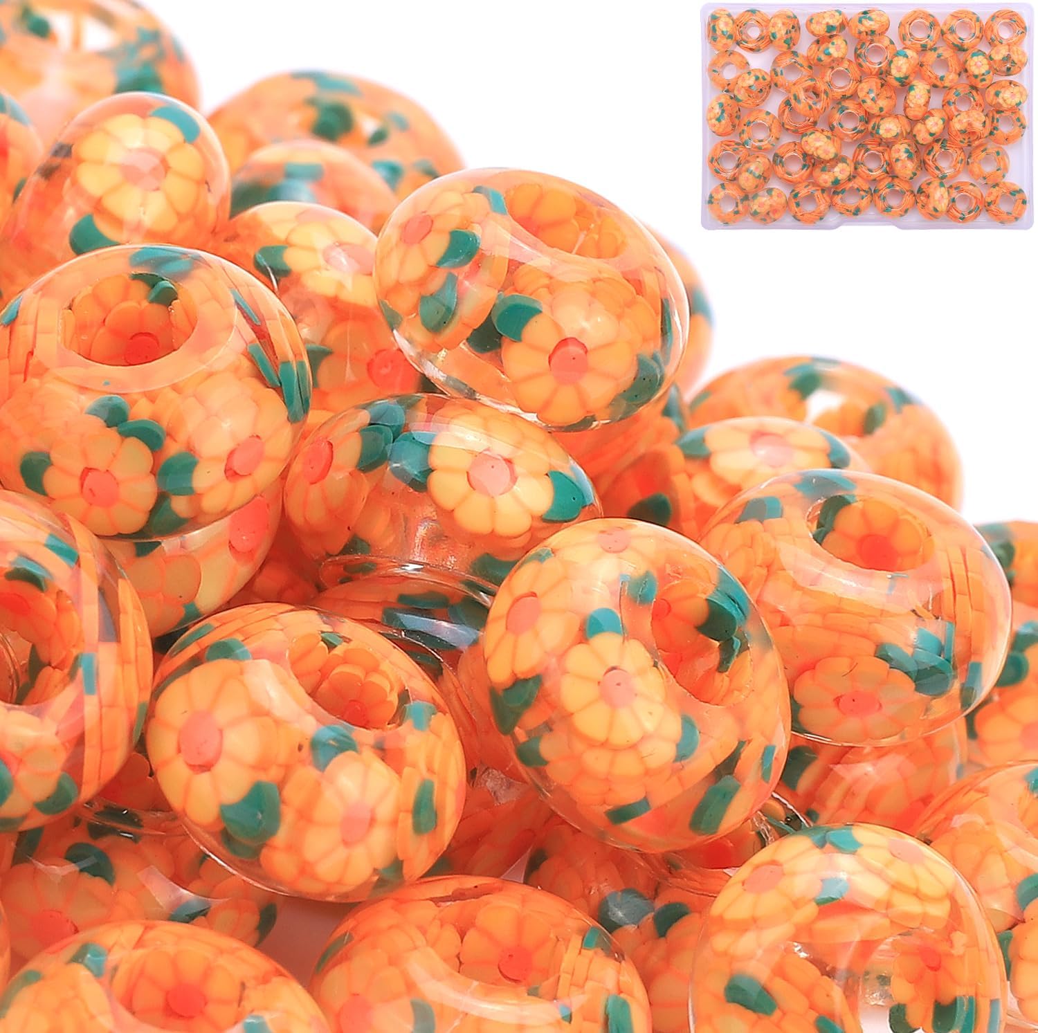 AIPRIDY Girls' Lucky Beads Lover Amber Beads, Big Hole Spacer Beads European Craft Beads for DIY Charms Bracelet Jewelry Making (Sun)