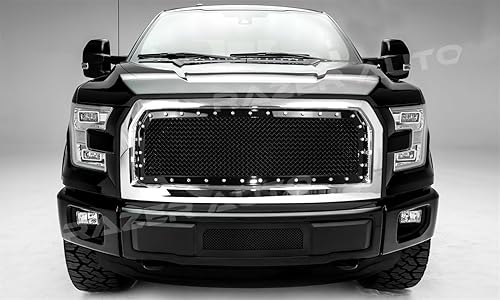 Rejilla de malla con marco tachonado negro brillante, rejilla de repuesto completa de fábrica para Ford F150 15-17 2015-2017
