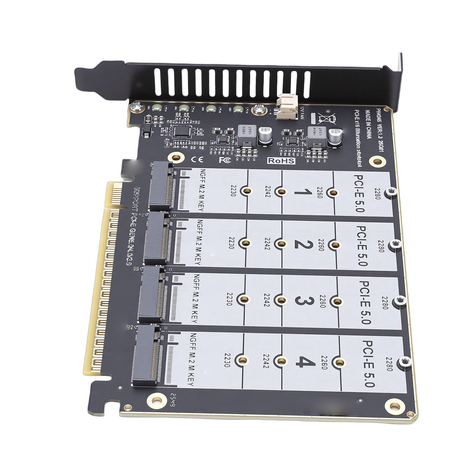 ASHATA Carte Adaptateur M.2 PCIE 5.0, Convertisseur 4 Ports M.2 NVMe SSD vers PCIE X16, Lecteur de Disque Dur, Carte d'extension Interne PC, 4 X 128 Gbit/s, clé, Idéale pour Les Postes de Travail