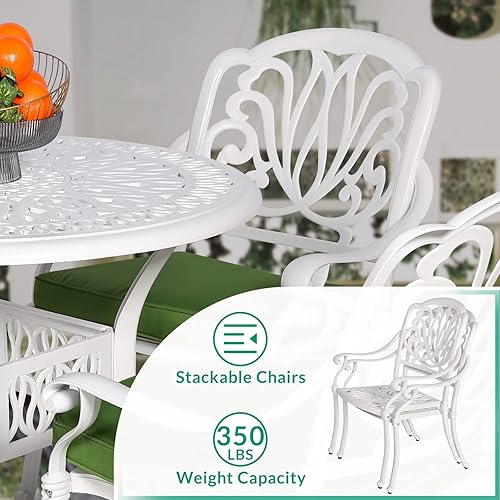 Miniatura 10 de VIVIJASON Juego de 2 sillas de comedor para exteriores, sillas de comedor de aluminio fundido para patio, juego de sillas de bistró para balcón,