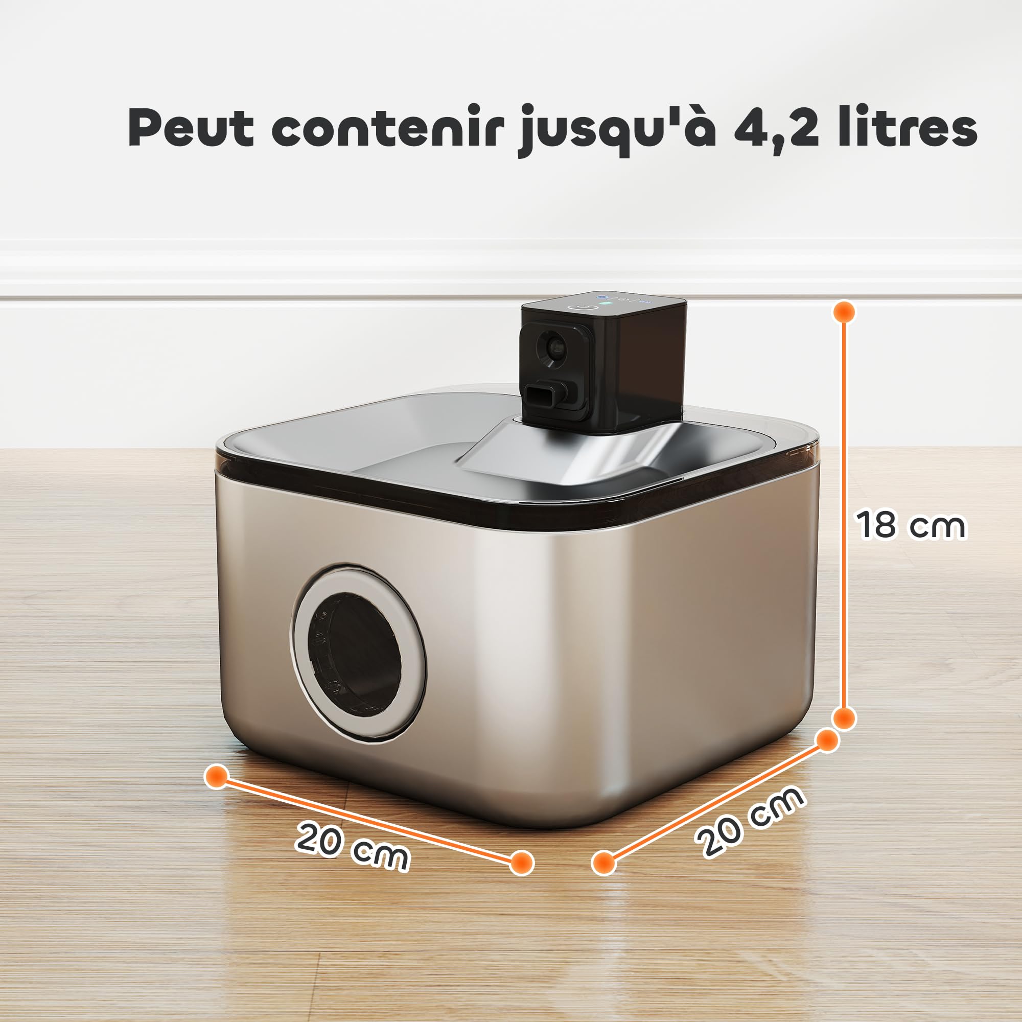 PawHut Fontana di acqua per gatti automatica senza fili in acciaio inox 4.2L con indicatore LED, pompa ultra silenziosa, batteria da 4000 mAh, erogatore acqua gatto con caricatore USB, argento
