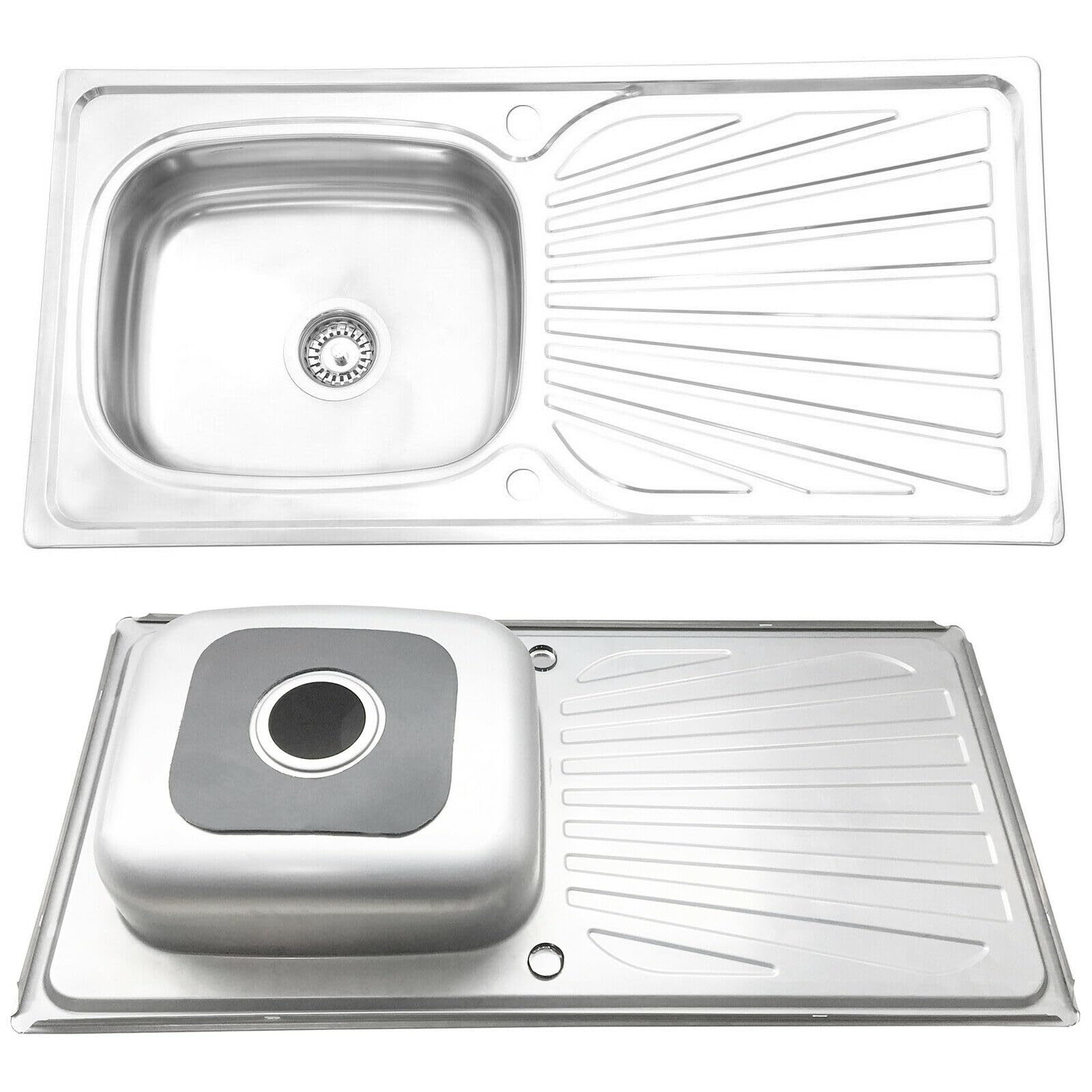 ARA CHOICE Stainless Steel 1.0 Single Bowl Kitchen Sink Reversible Waste Plumbing Kit with Drainer & Inset Wastes Set