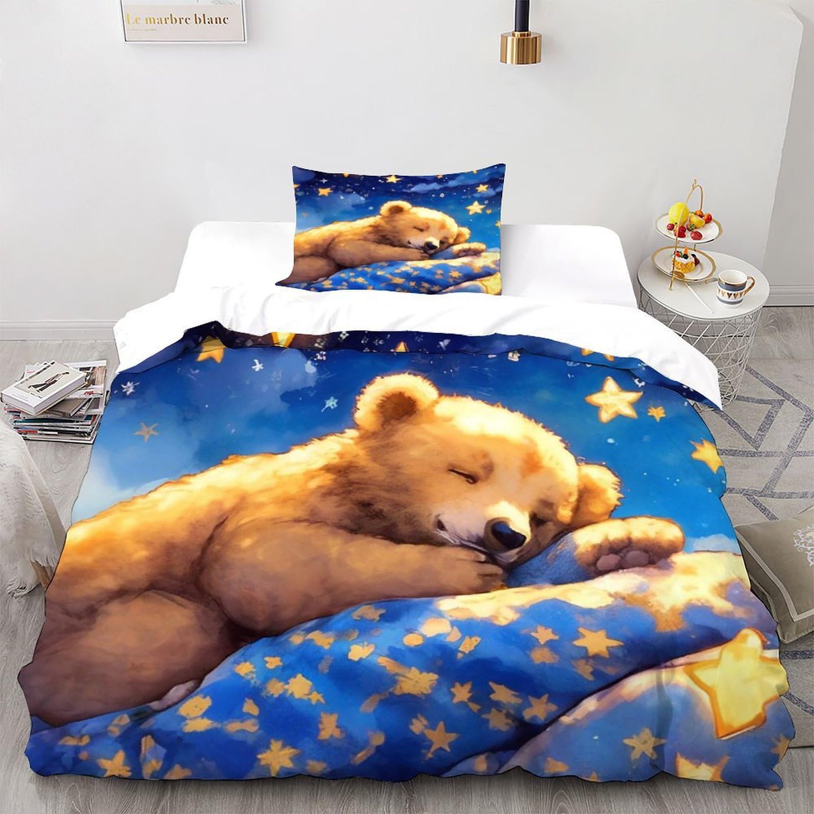Parure de lit ours avec fermeture éclair fini la couette qui glisse housse microfibre 135x200