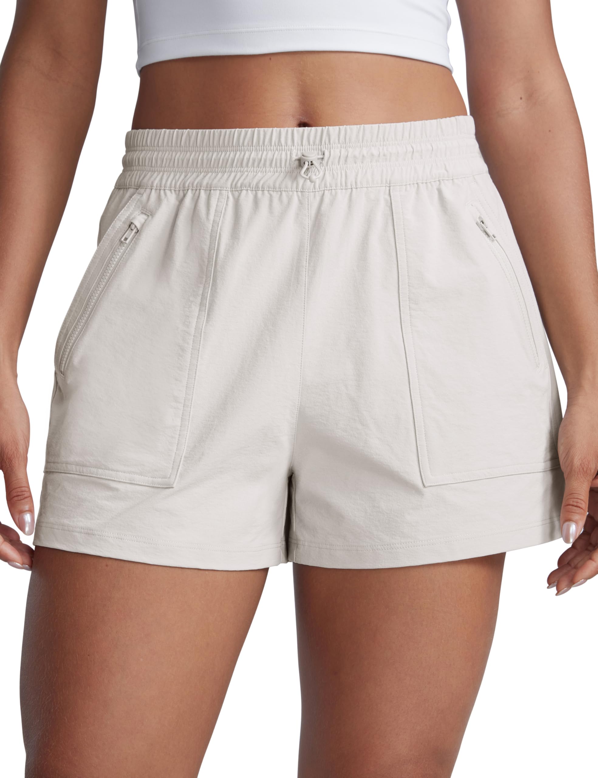 CRZ YOGA High Waisted Hiking Shorts for Women 3" - Water Resistant Cargo for Athletic Travel Outdoor with Zip Pockets